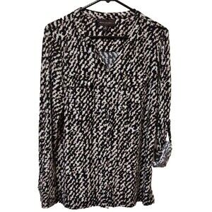 Dana Buchman Black White Abstract Geometric Blouse M Work Career Professional To